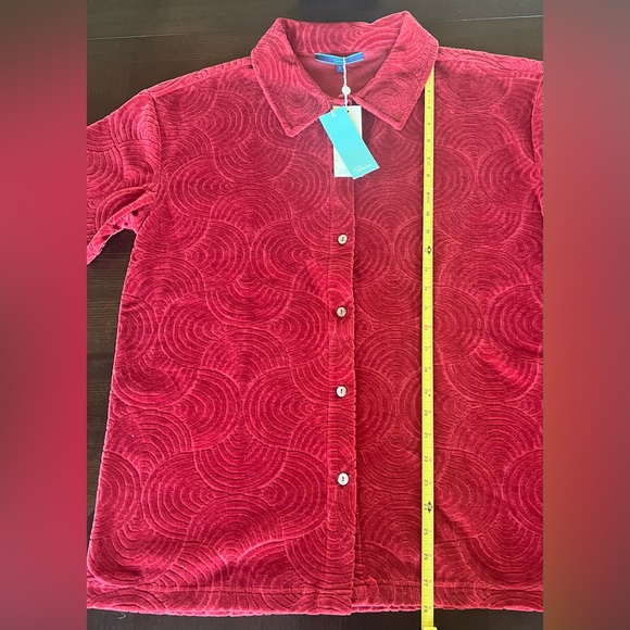 SHORE Women's Red Terry Cloth Wave Textured Button Down Shirt Coverup NWT S - Picture 8 of 10